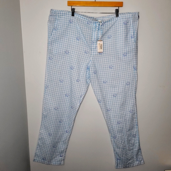 Roller Rabbit Mens Sz XL Blue Checked 100% Cotton Hathi PJ PANTS ONLY NWT